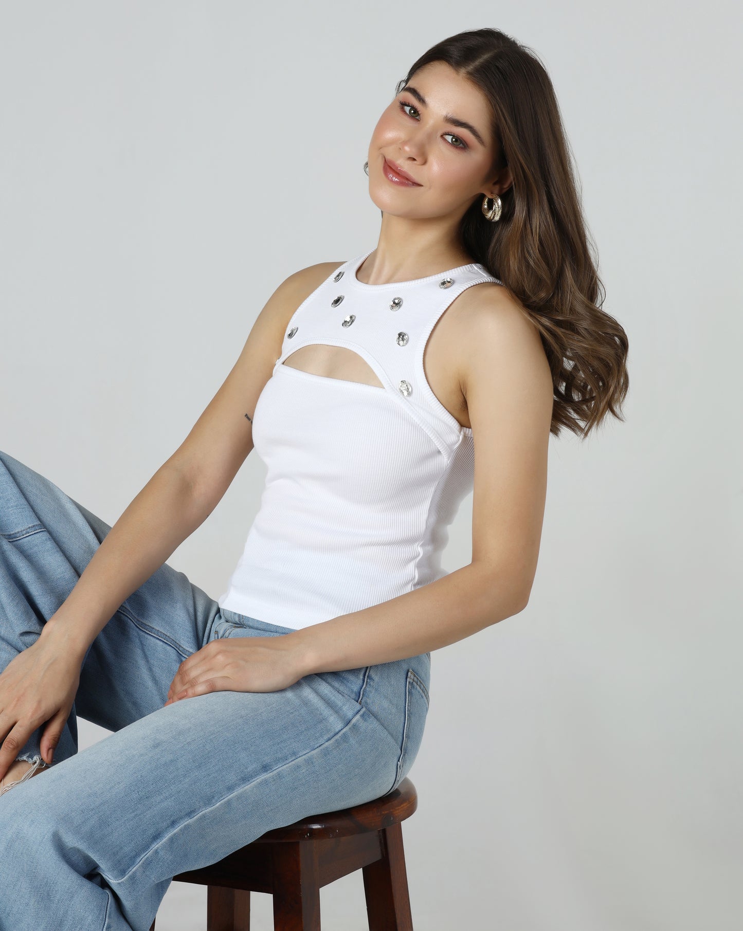 Stone Cutout Ribbed Tank