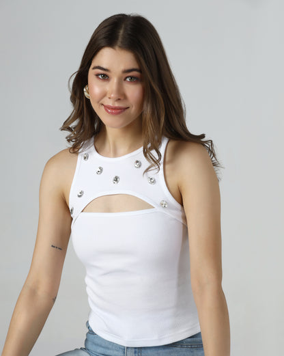 Stone Cutout Ribbed Tank