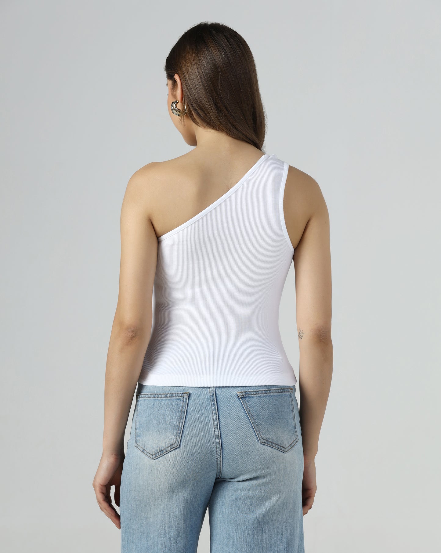 Embellished One-Shoulder Ribbed Top