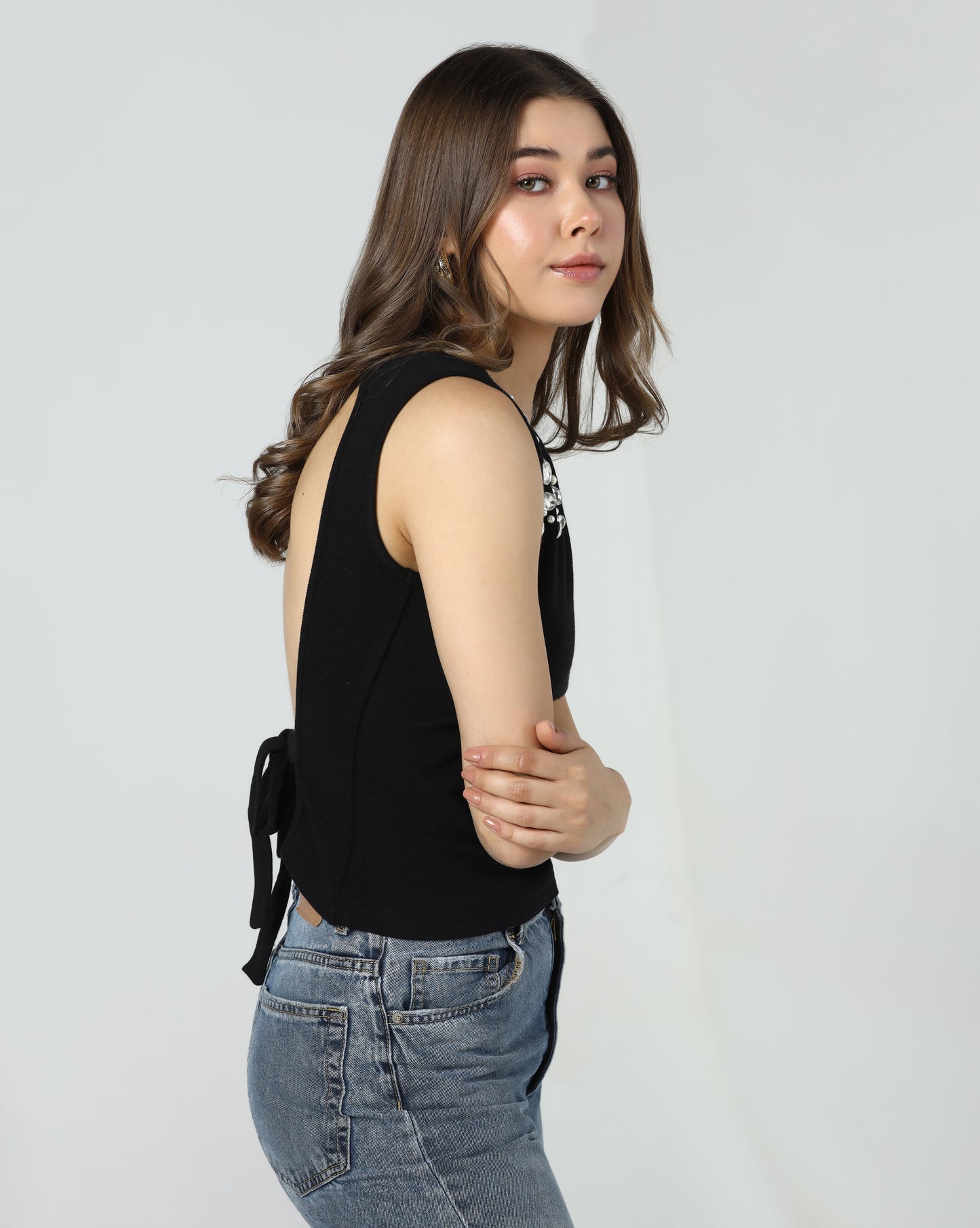 Embellished Open Back Tank