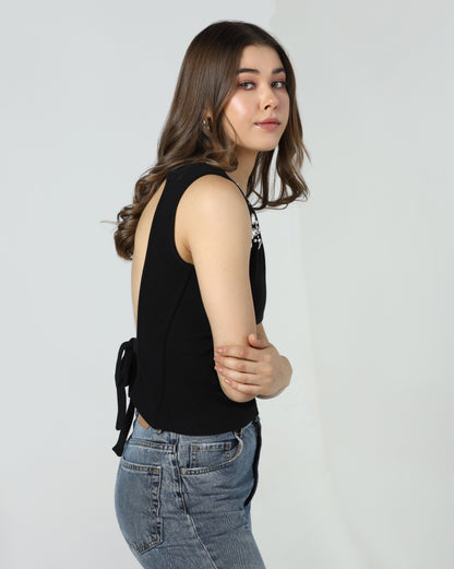 Embellished Open Back Tank