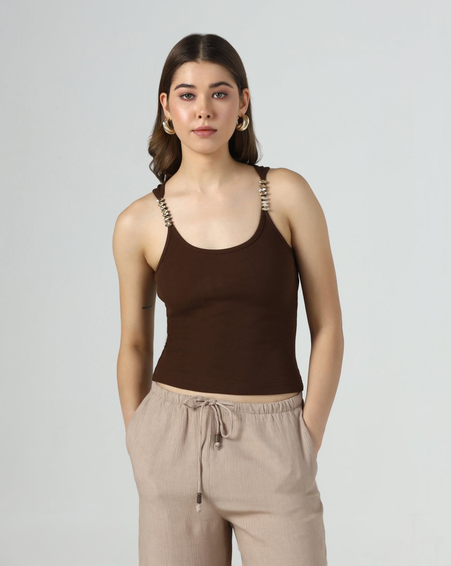 Crystal Strap Rib Tank