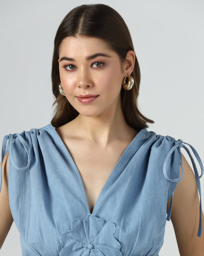 Denim Petal Tie Shoulder Top