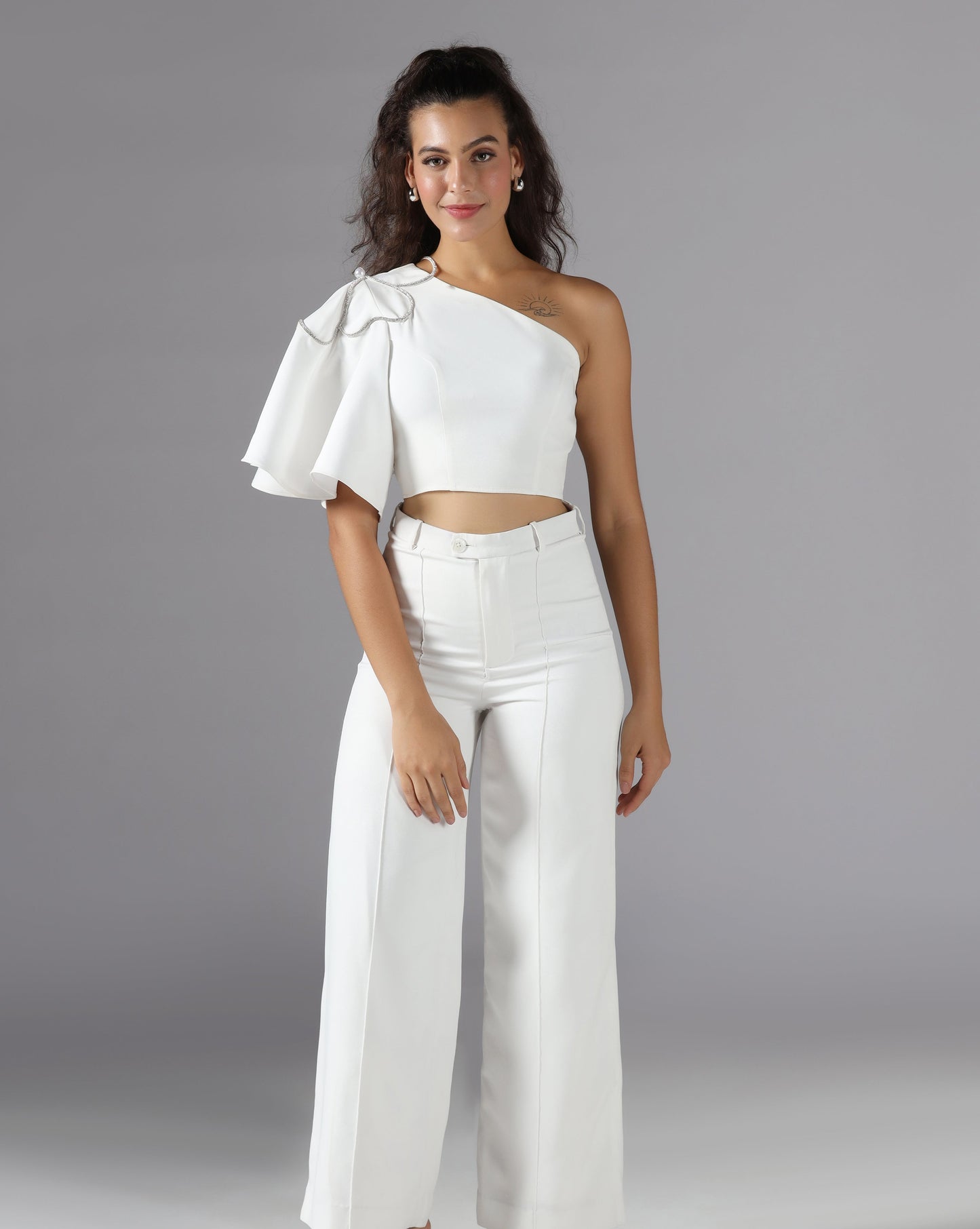 Pearl petal one-shoulder top