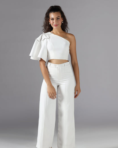 Pearl petal one-shoulder top