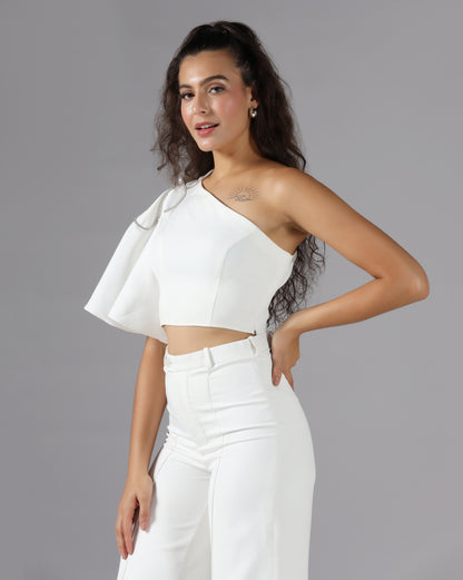 Pearl petal one-shoulder top