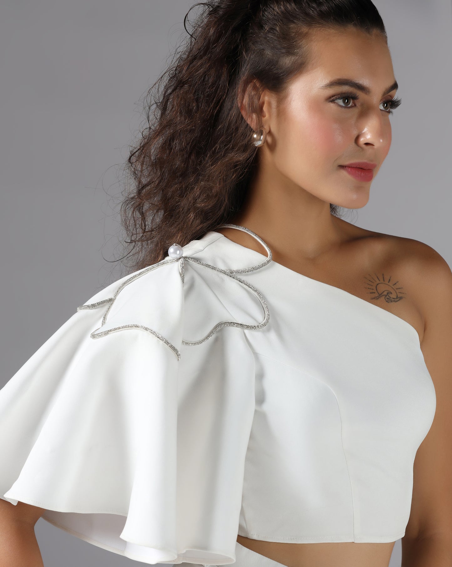 Pearl petal one-shoulder top