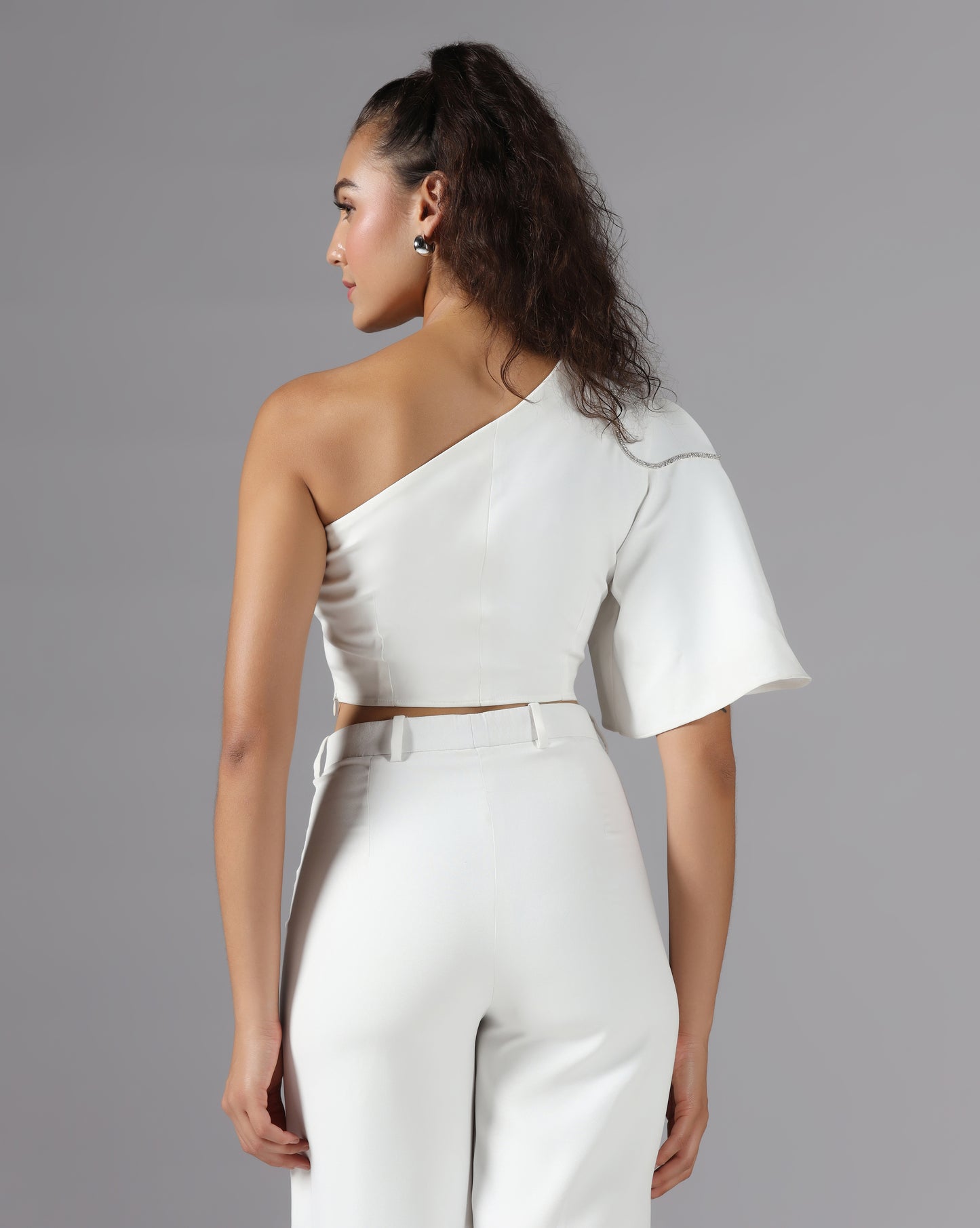 Pearl petal one-shoulder top