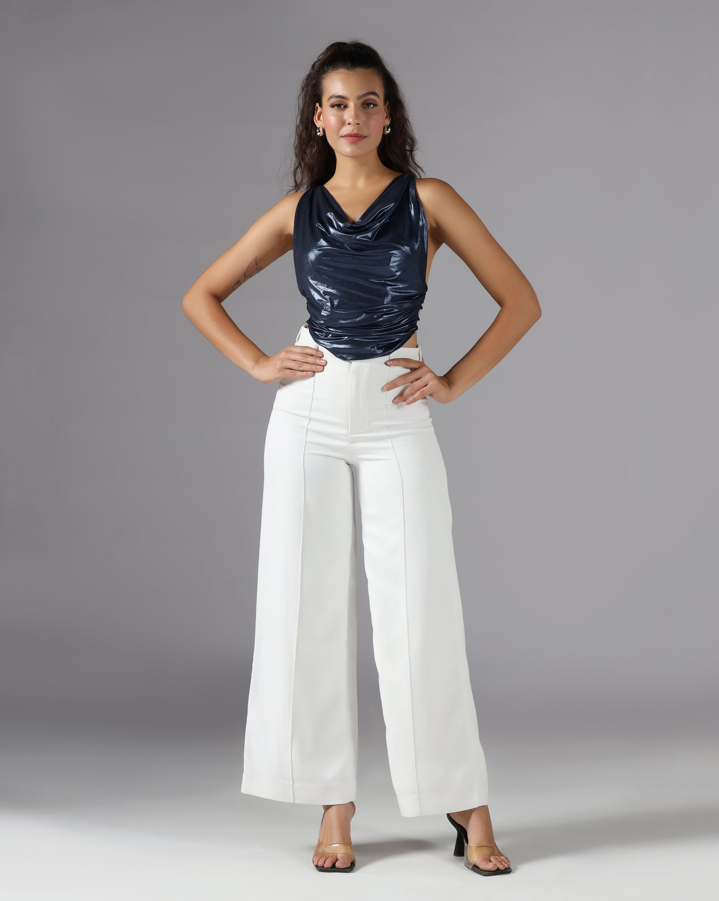 Deep blue metallic top