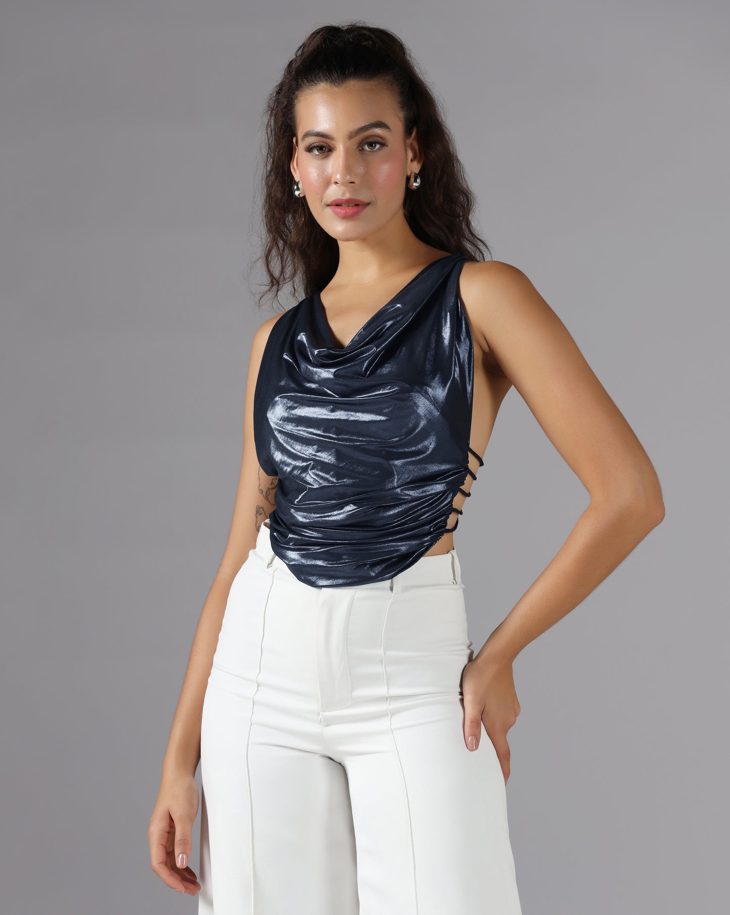 Deep blue metallic top