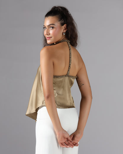 Champagne gold satin wrap top