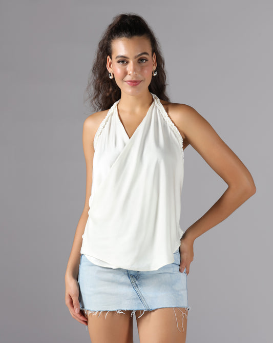 Ivory white satin wrap top