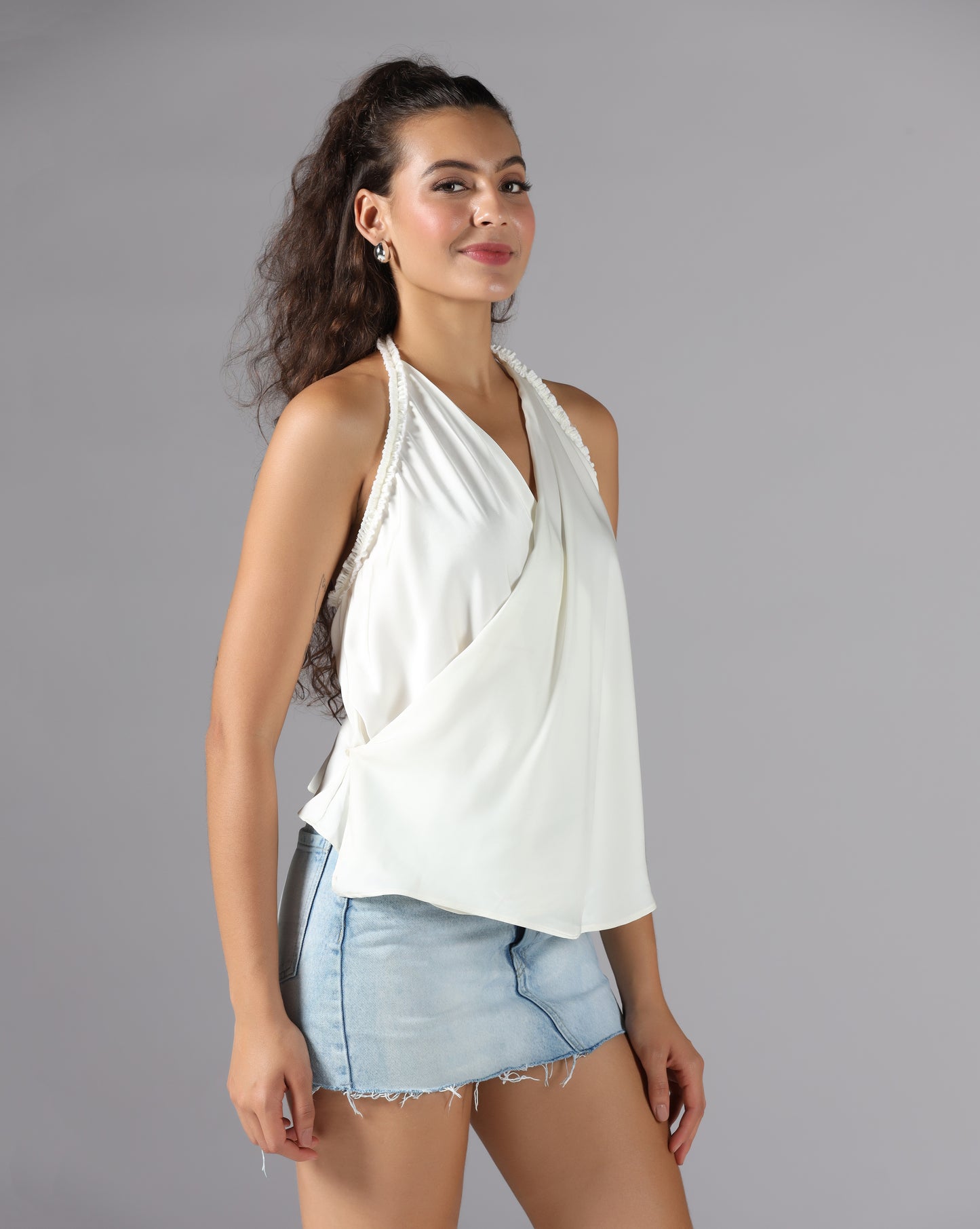 Ivory white satin wrap top