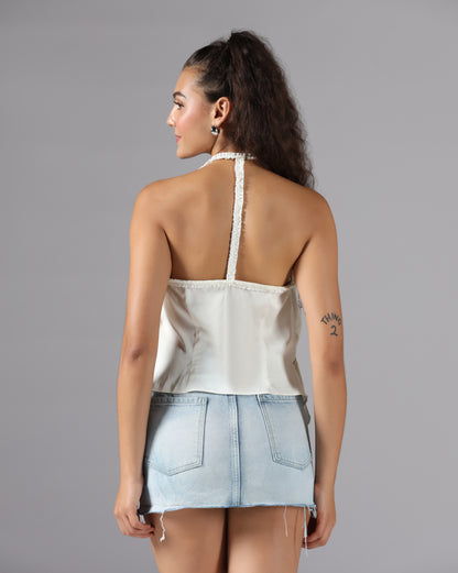 Ivory white satin wrap top