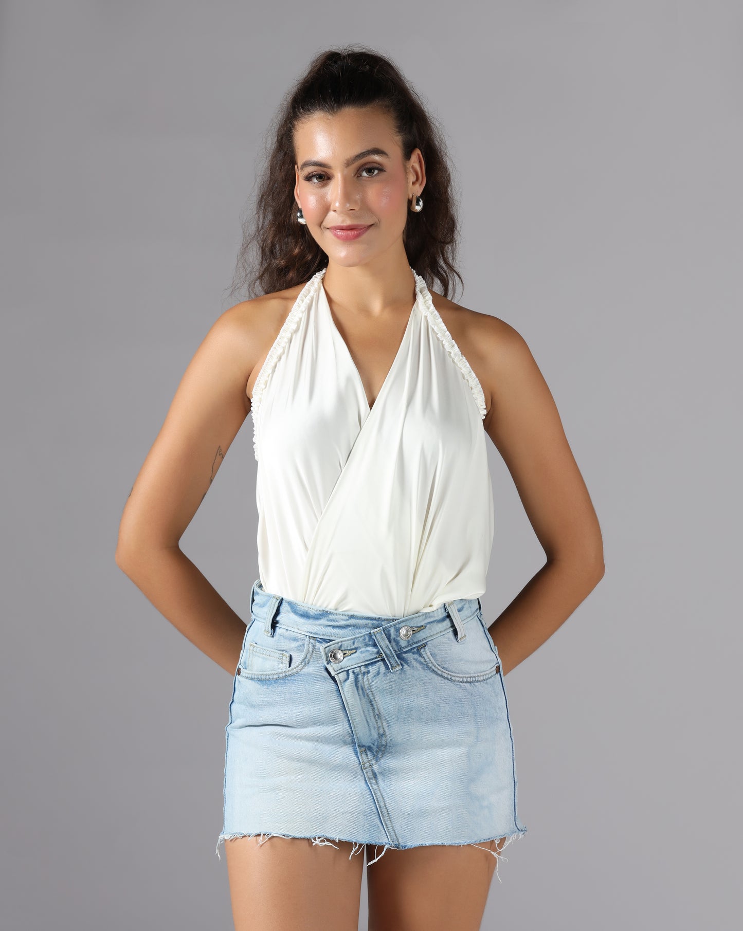 Ivory white satin wrap top