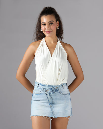 Ivory white satin wrap top