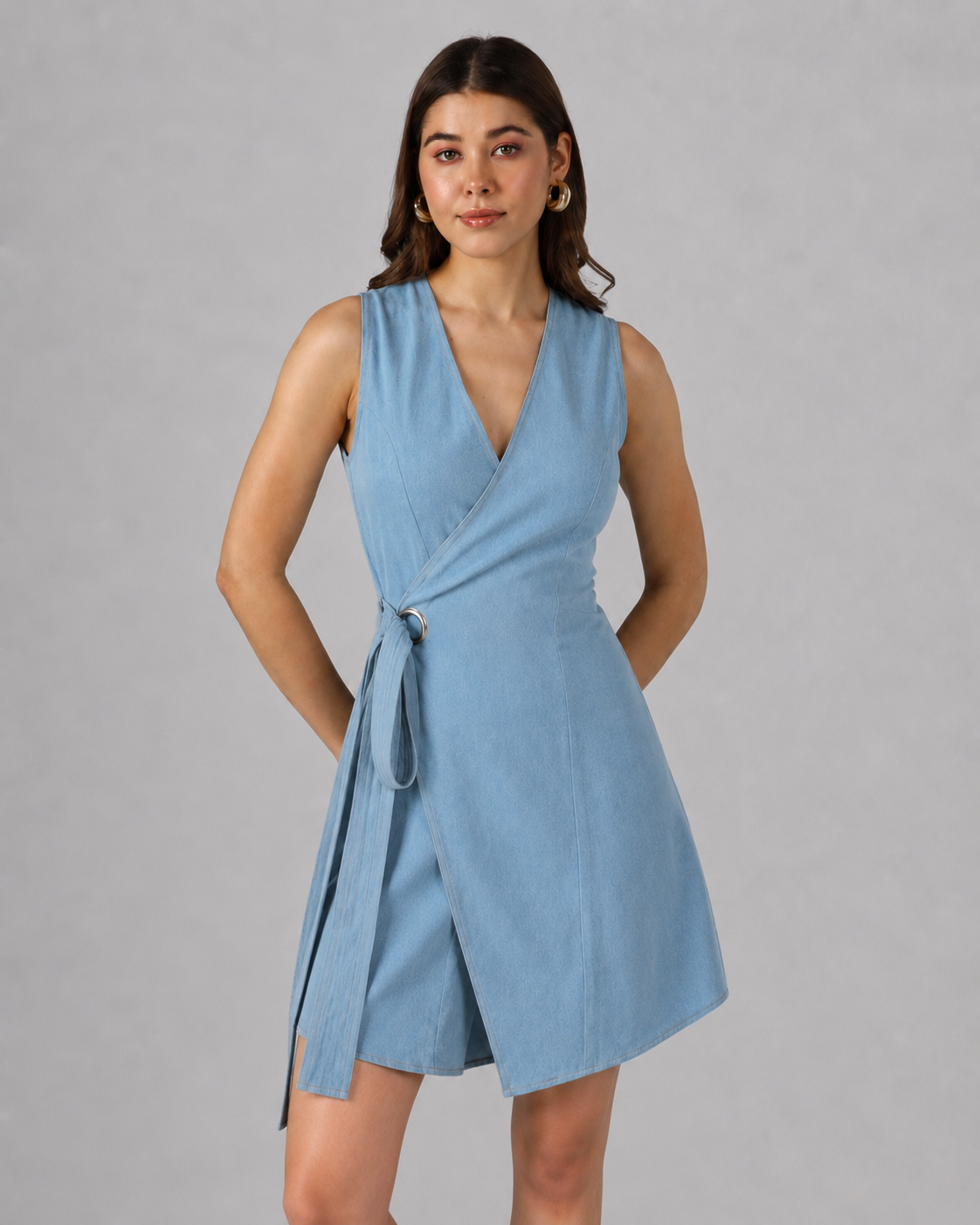 Denim Eyelet Wrap Dress