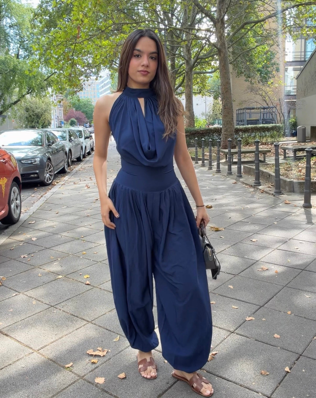Indigo drape jumpsuit