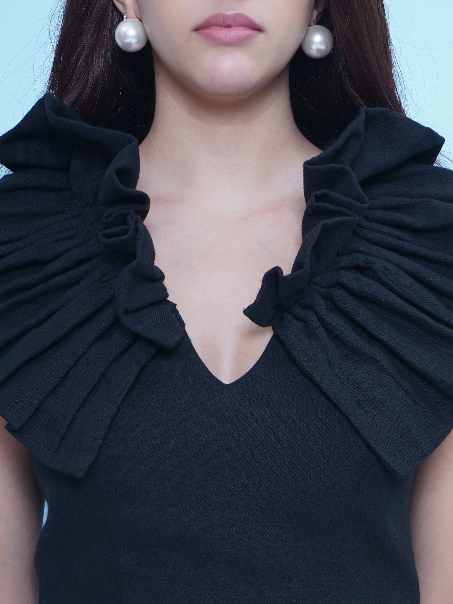Noir Pleated V neck Top