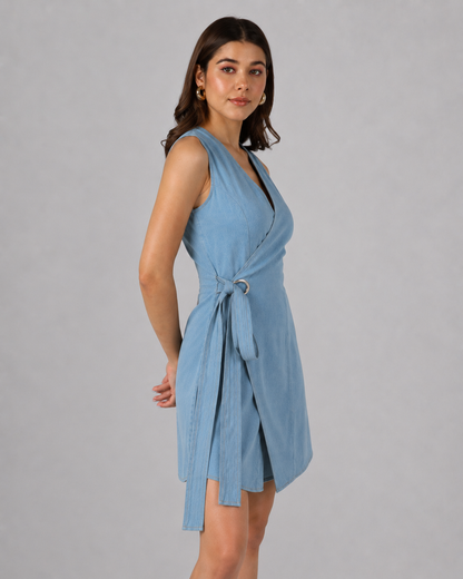 Denim Eyelet Wrap Dress