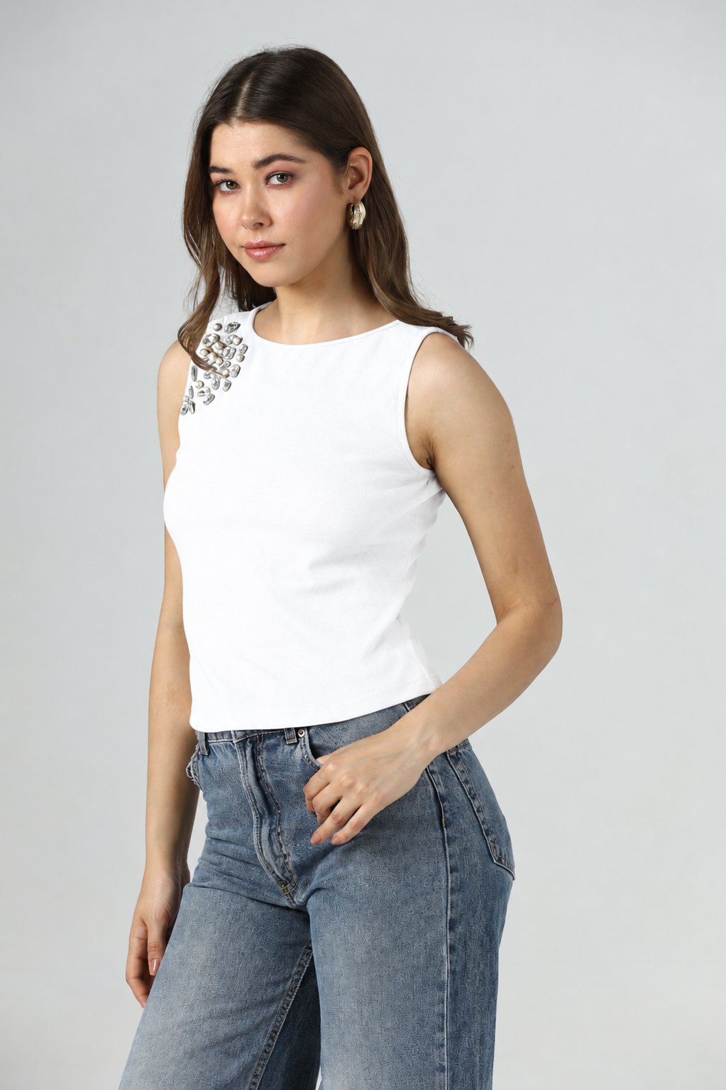 Embellished Open Back Tank