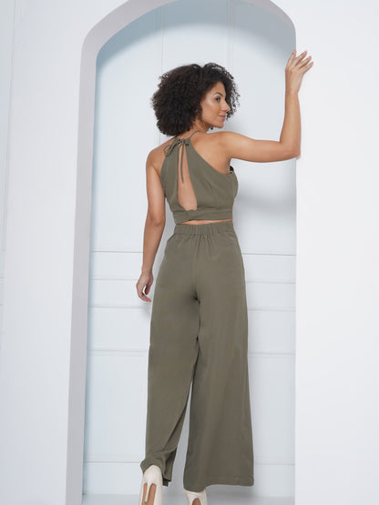 Olive Scuba Keyhole Neck Crop Top