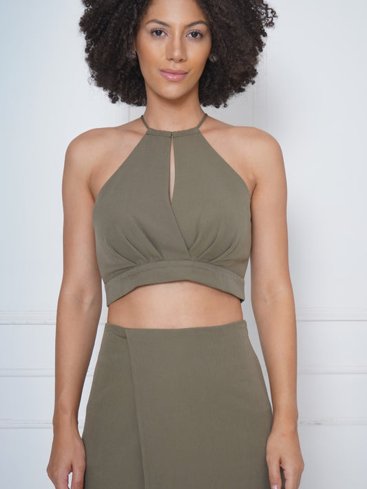 Olive Scuba Keyhole Neck Crop Top