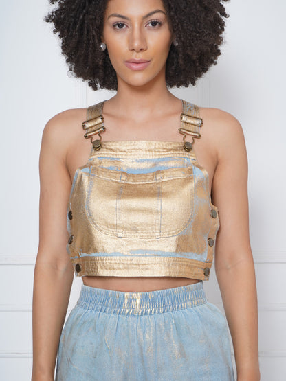 Denim Gold Foil Crop Top with buckles