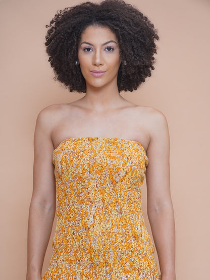 Marigold Smocked Off Shoulder Drop Waist dress