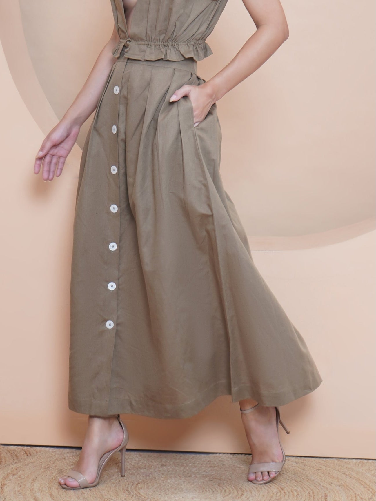 Khaki Buttoned Maxi Skirt