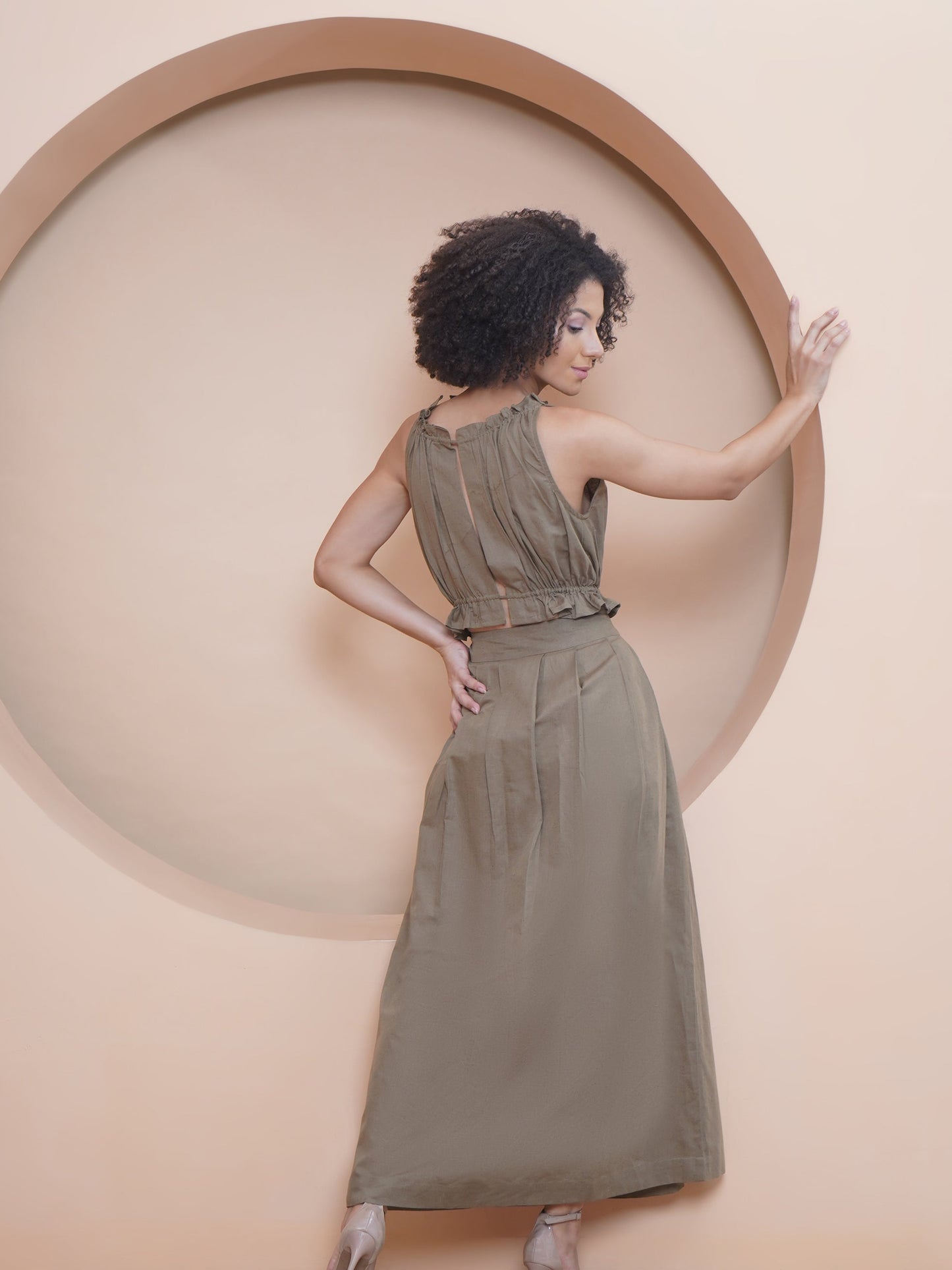 Khaki Buttoned Maxi Skirt