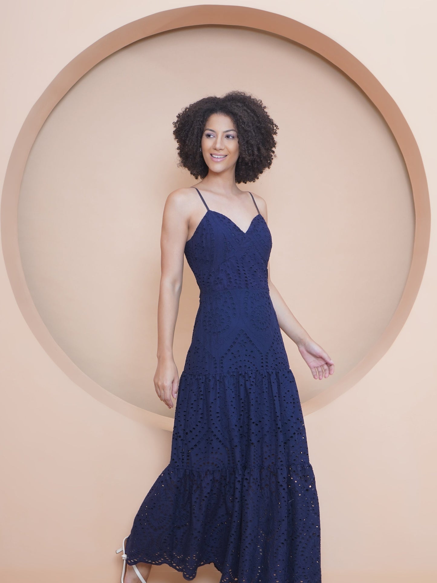 Indigo Schiffli Maxi Dress