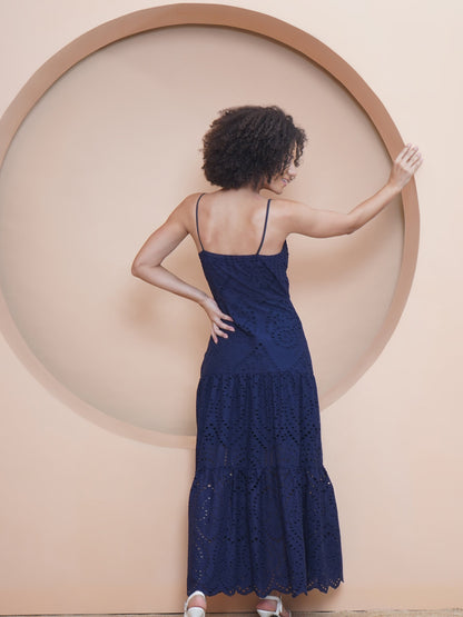 Indigo Schiffli Maxi Dress