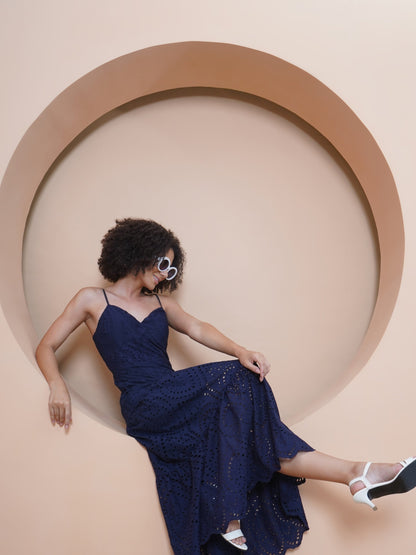 Indigo Schiffli Maxi Dress