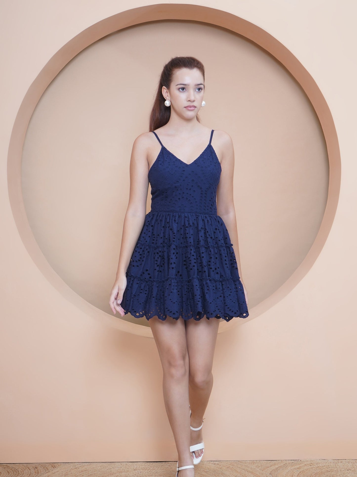 Indigo Schiffli Babydoll Dress