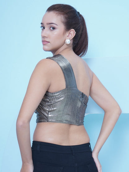 Gun Metal One Side Shoulder Top
